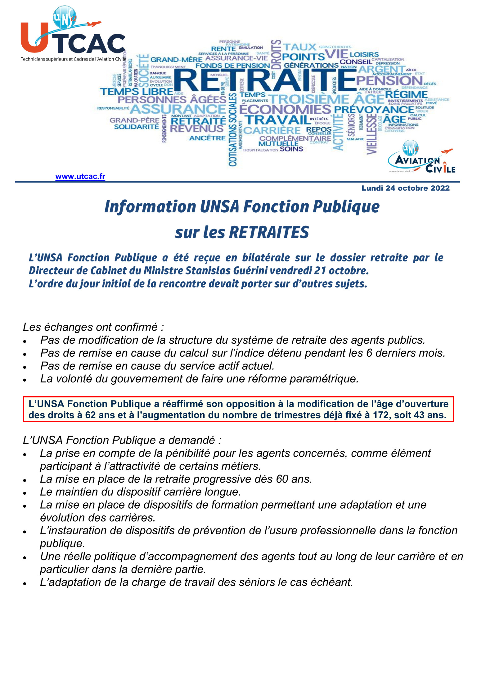 Retraite dans la Fonction Publique UNSAUTCAC