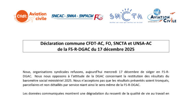 thumbnail of 2025 12 16 V.1.3 Déclaration commune CFDT FO SNCTA UNSA FS DGAC 17 12 2025